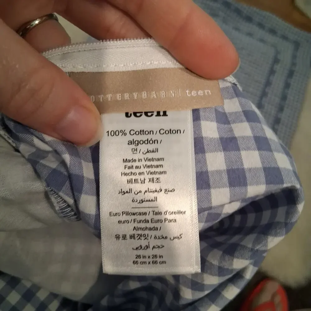 Pottery Barn Teen Sweet Gingham blue sheet set twin XL + Euro Cases + Sham 5pc